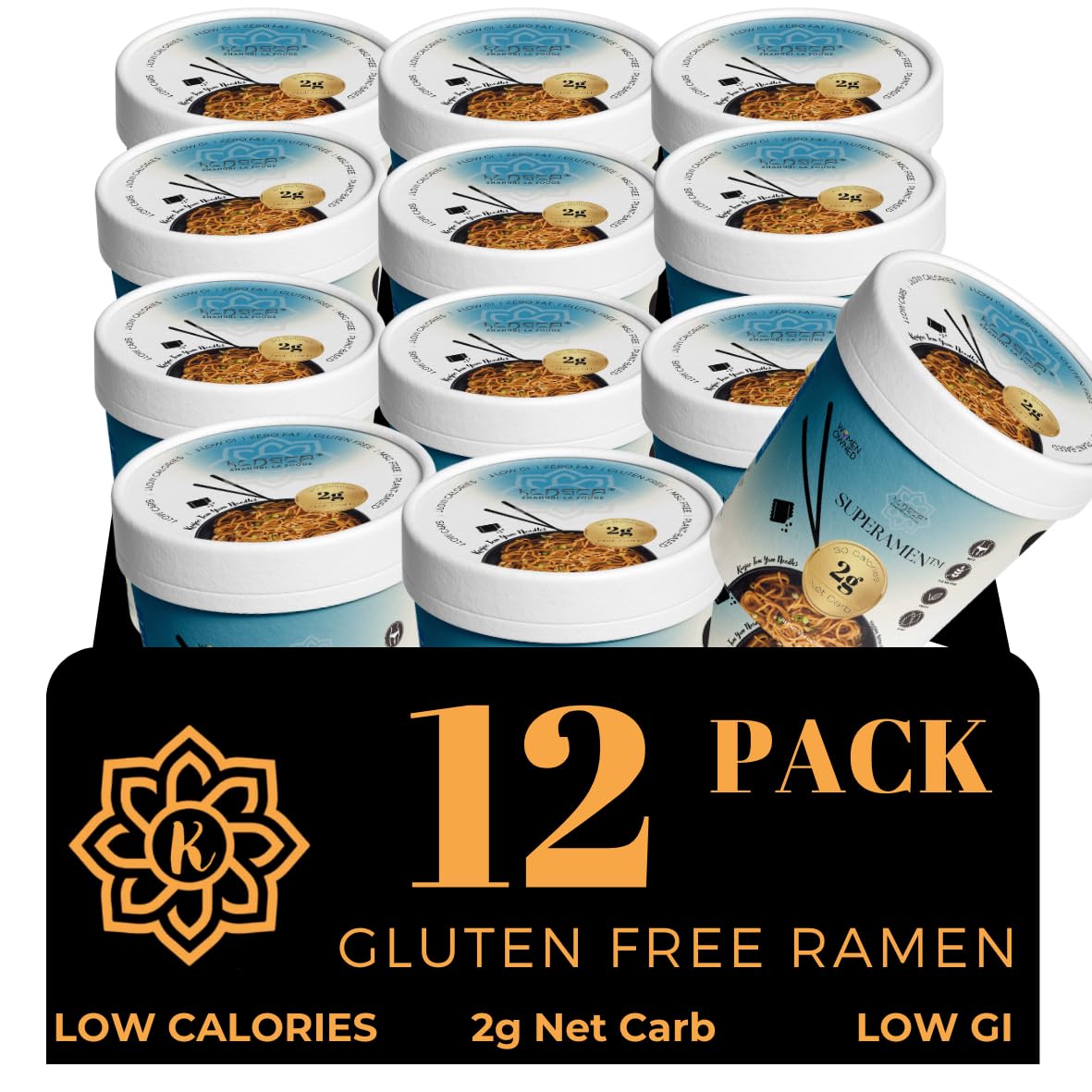 KLDSCP Shirataki Noodle Tom Yum Soup Cups- 12 Pack Konjac Angel Hair Pasta, Low Carb, Ready-to-Eat Tom Yum Noodle Broth, Low GI,