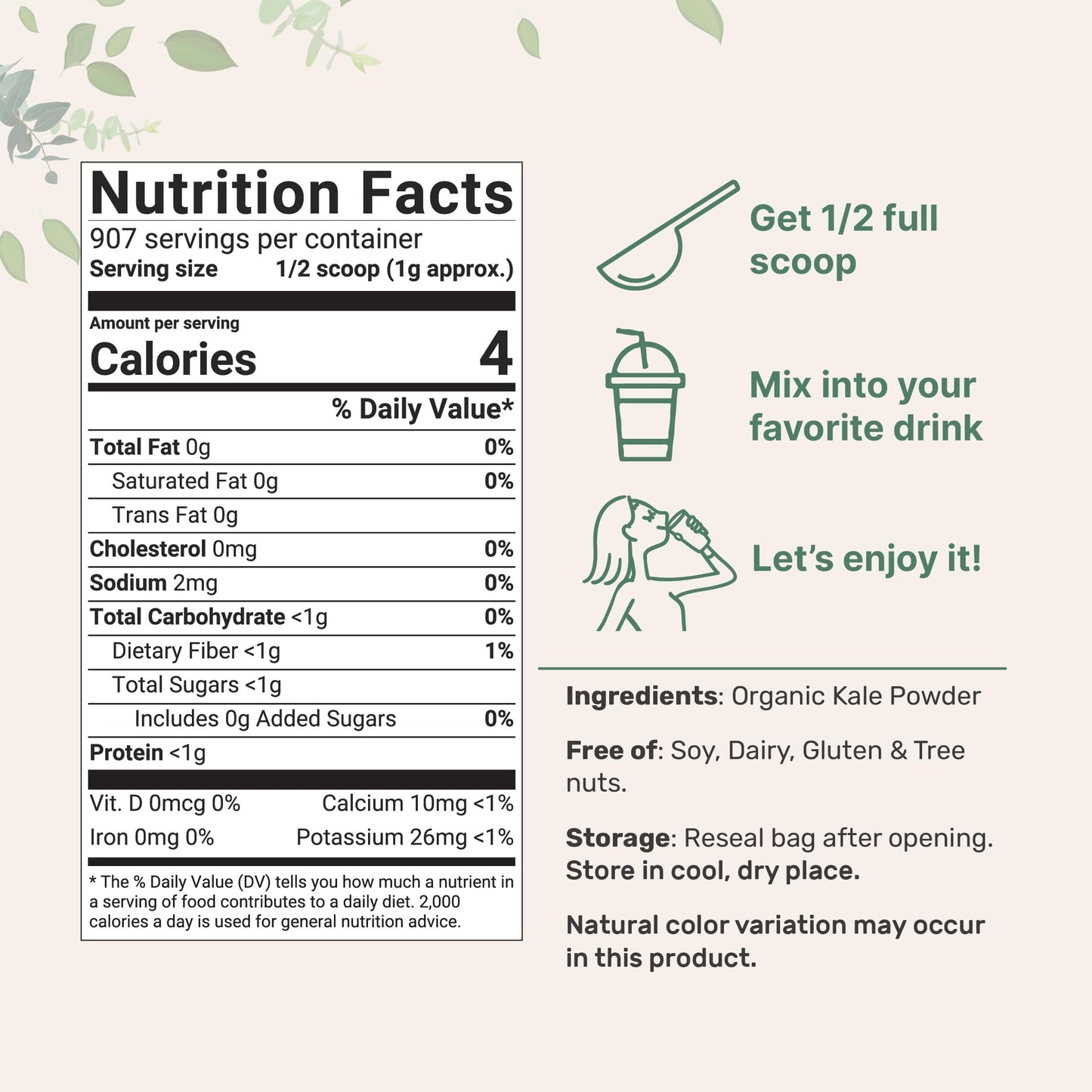 Sustainably Us Grown, Organic Kale Powder, 2 Pounds | Fresh Freeze Dried Source | Nutrient-Dense Greens Superfood | Kale Tea And Green Drink Mix | 907 Servings, No Gmos, Vegan Friendly