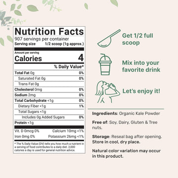 Sustainably Us Grown, Organic Kale Powder, 2 Pounds | Fresh Freeze Dried Source | Nutrient-Dense Greens Superfood | Kale Tea And Green Drink Mix | 907 Servings, No Gmos, Vegan Friendly