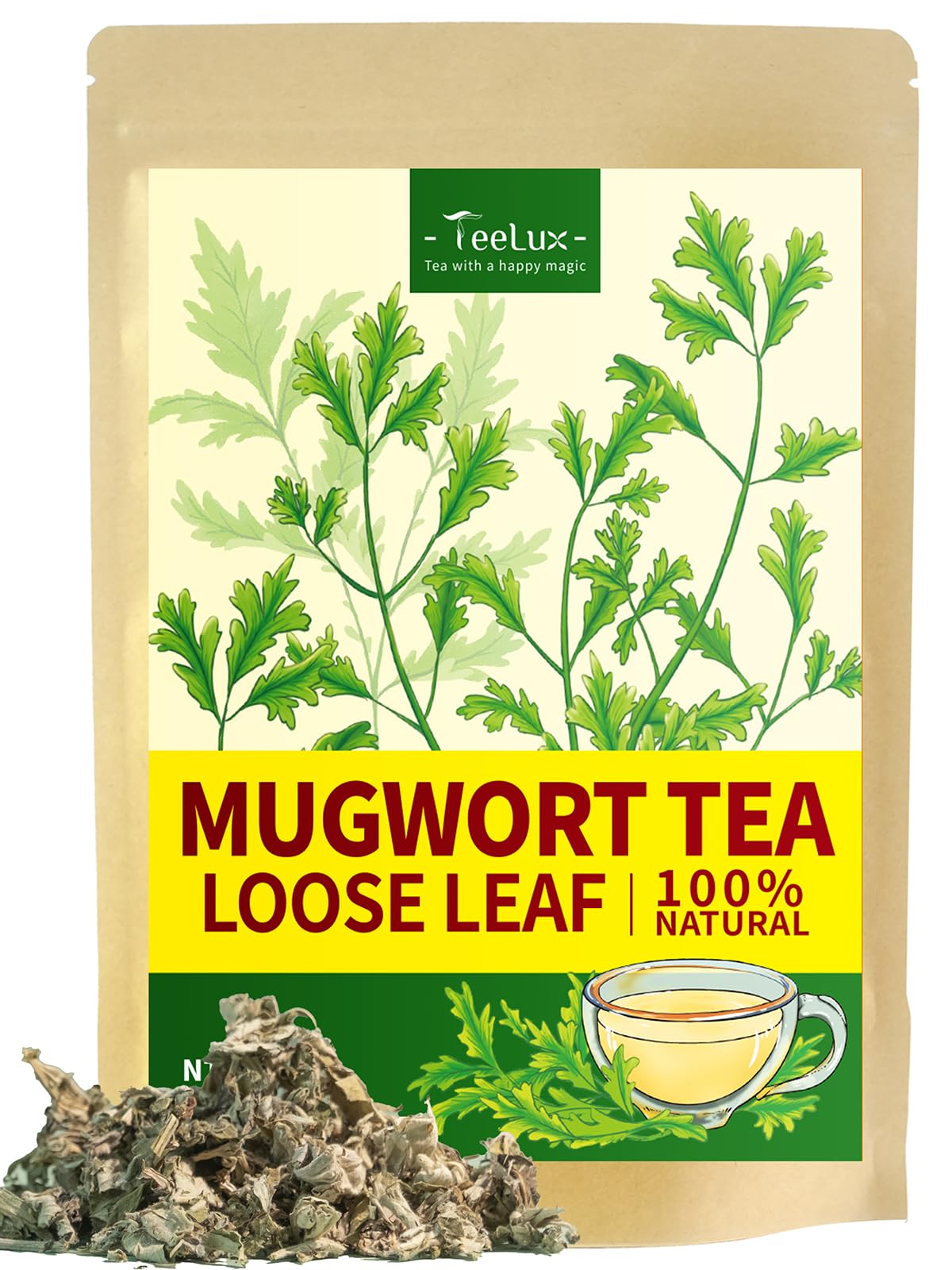 TeeLux Mugwort Tea Loose Leaf, Caffeine Free Herbal Tea, 3.5oz