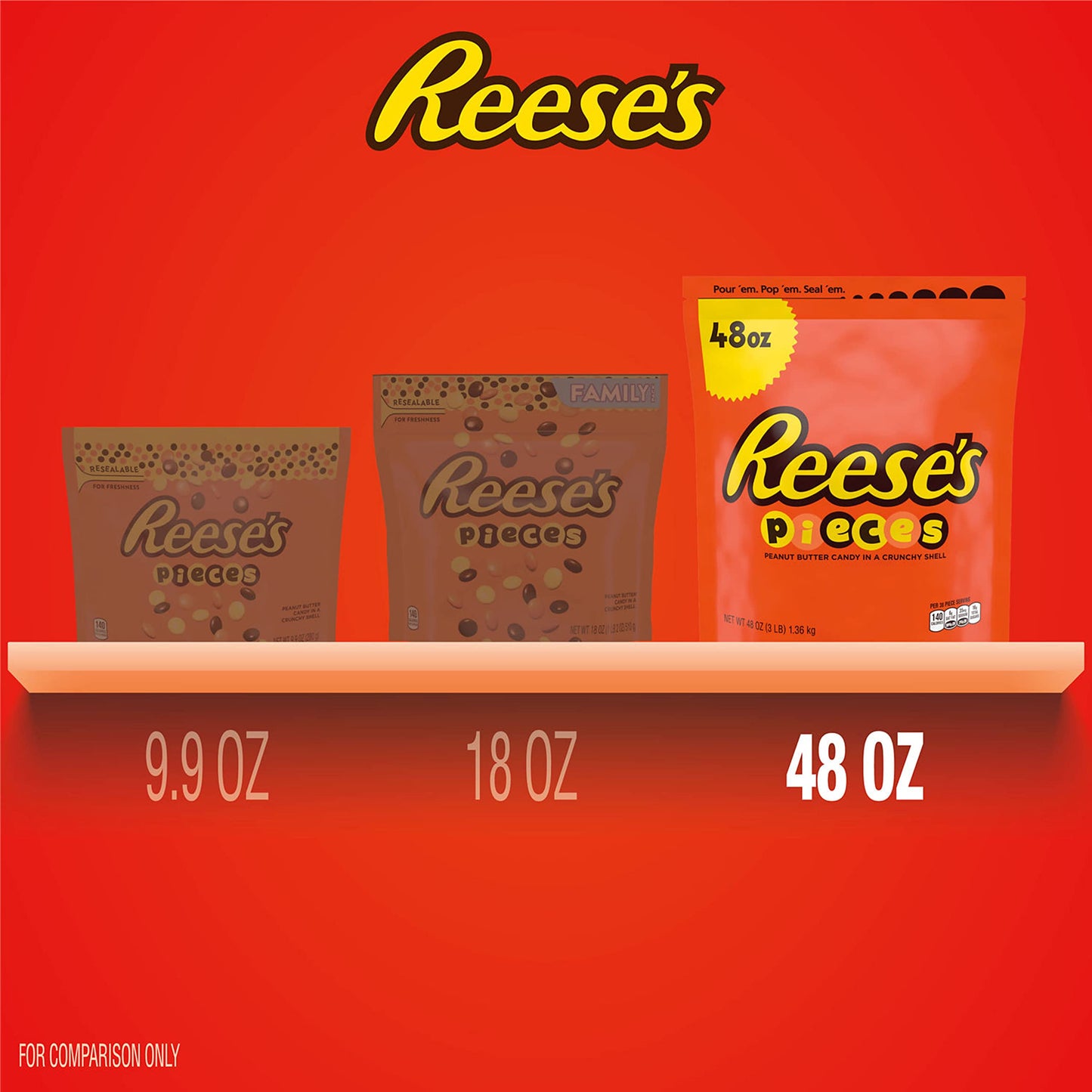 REESE'S PIECES Peanut Butter Candy Bulk Bag, Crunchy Shell, 48 oz - Perfect for Snacking and Sharing