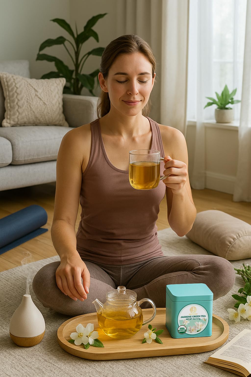 Essencesip Organic Jasmine Green Tea Loose Leaf  4oz Tin - Scented 5x with 6 000 Fresh Jasmine Blossoms  Low Caffeine  Antioxidant-Rich