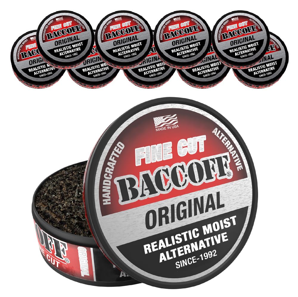 10 Cans, BaccOff Original Fine Cut, Black Tea Base with Bold, Smoky Flavors
