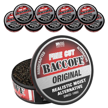 10 Cans, BaccOff Original Fine Cut, Black Tea Base with Bold, Smoky Flavors