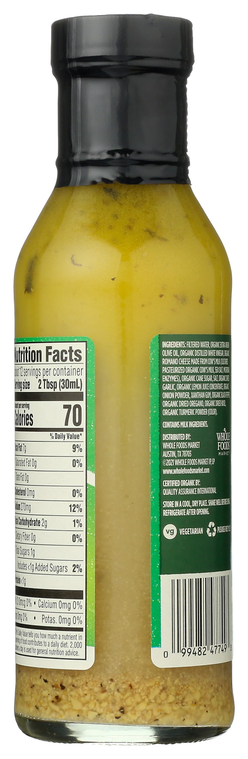 Whole Foods Market Organic Italian Romano Vinaigrette, 12 Fl Oz - Flavorful Dressing for Salads and Marinades
