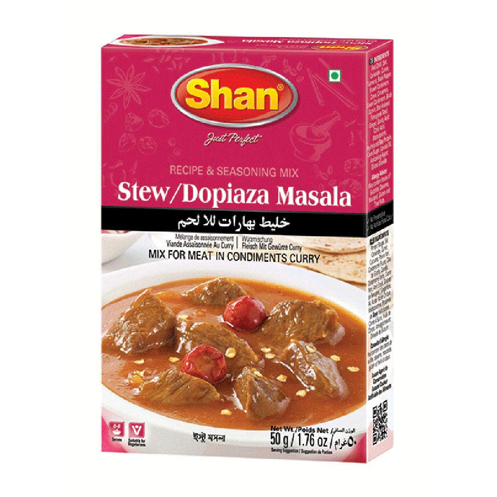 Shan Stew/Dopiaza Recipe & Seasoning Mix, 1.76 oz (50g) - Authentic Indian Spices for Meat & Vegetable Stews