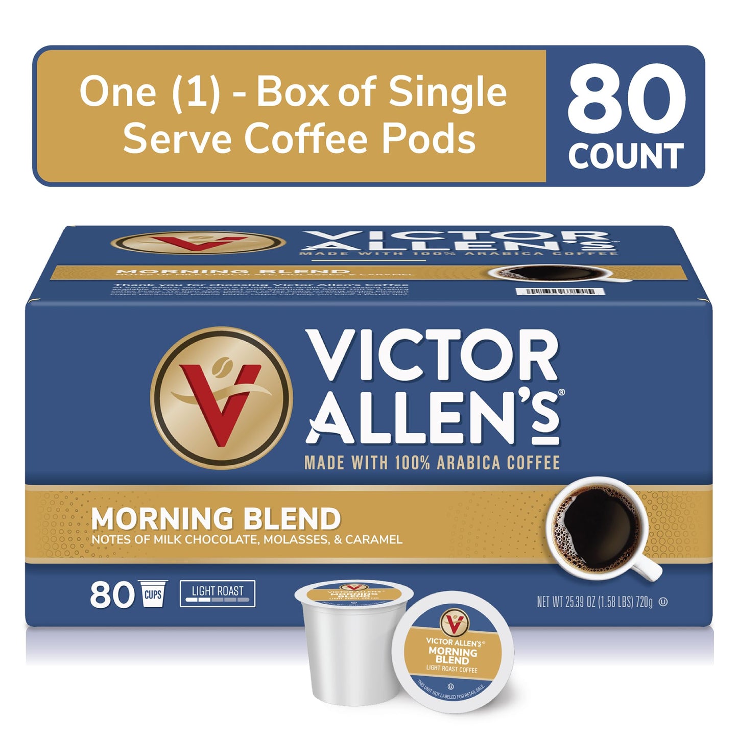 Victor Allens Coffee Morning Blend Light Roast Single Serve Pods 80 Count for Keurig K-Cup malt-inspired Brown FG014611
