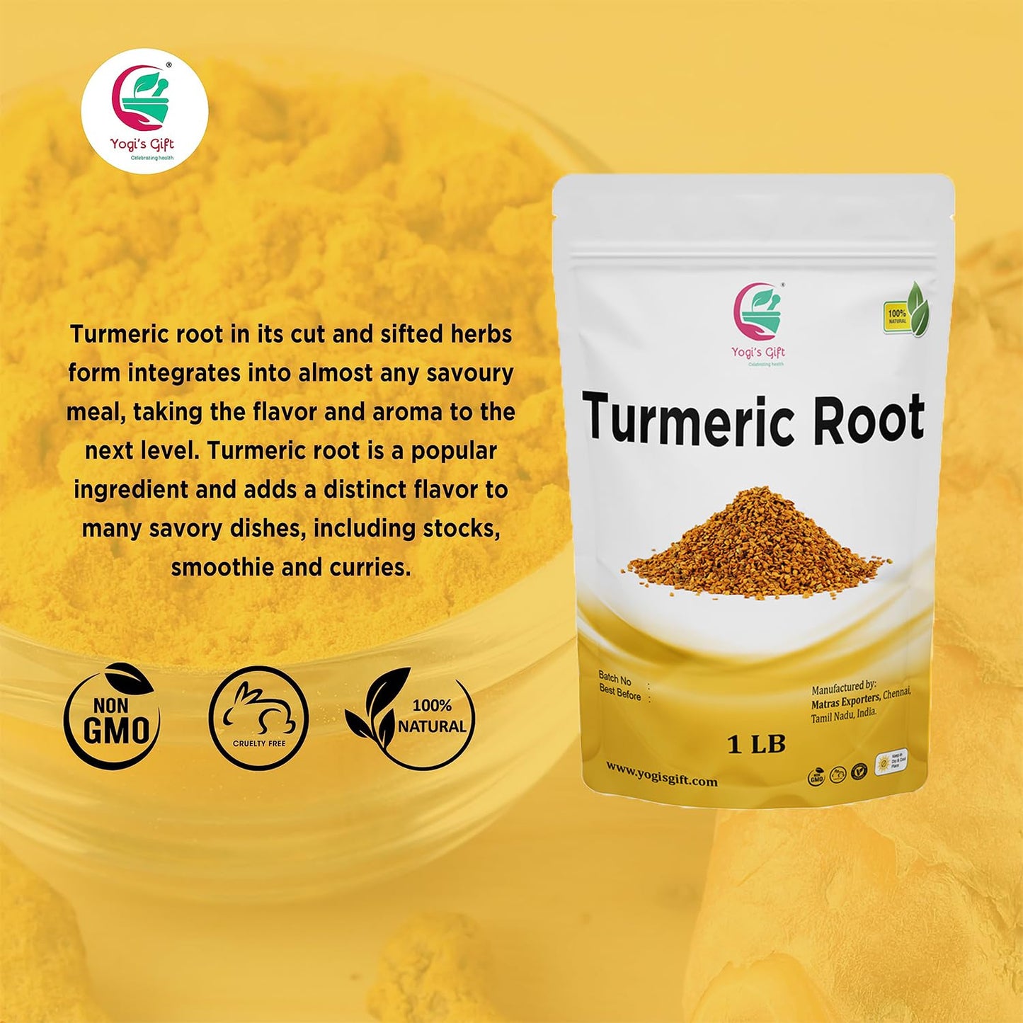 YOGI’S GIFT Turmeric Root Dried Pieces 1 lb | 100% Pure and Natural Indian Spice