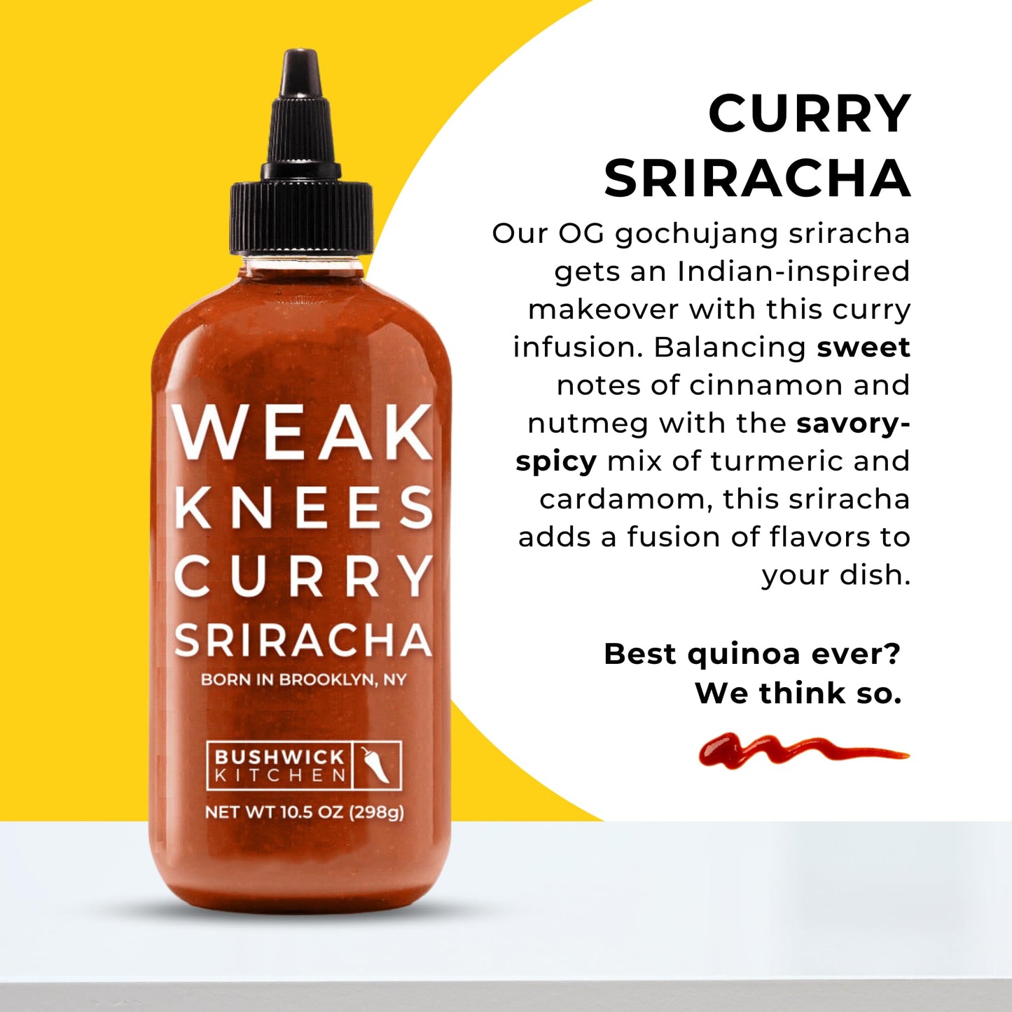 Weak Knees Curry Sriracha Hot Sauce, Infused with Aromatic Curry Spices, Bold Korean Gochujang Paste & Classic Sriracha, Made in