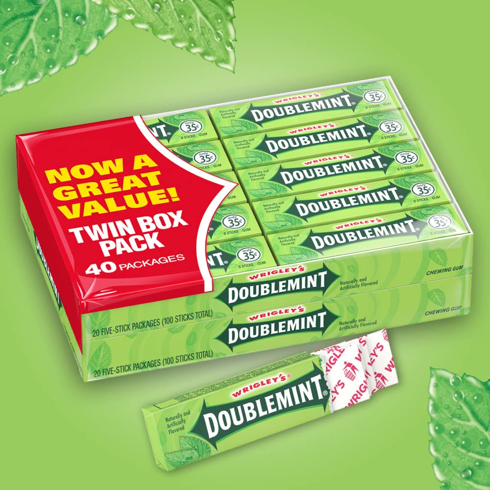 Wrigleys Doublemint Chewing Gum 5 Stick Packs 40 Count (Pack Of 2)
