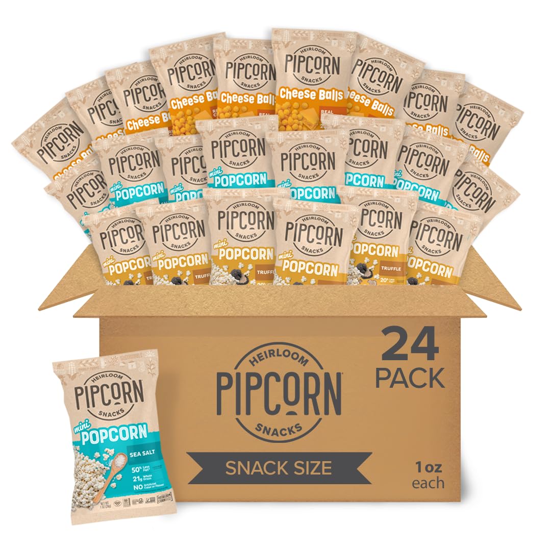 Heirloom Snack Variety Pack By Pipcorn - 1Oz 24Pk - With Cheese Balls And Mini Popcorn, Healthy Snacks, Gluten Free Snacks, Snac