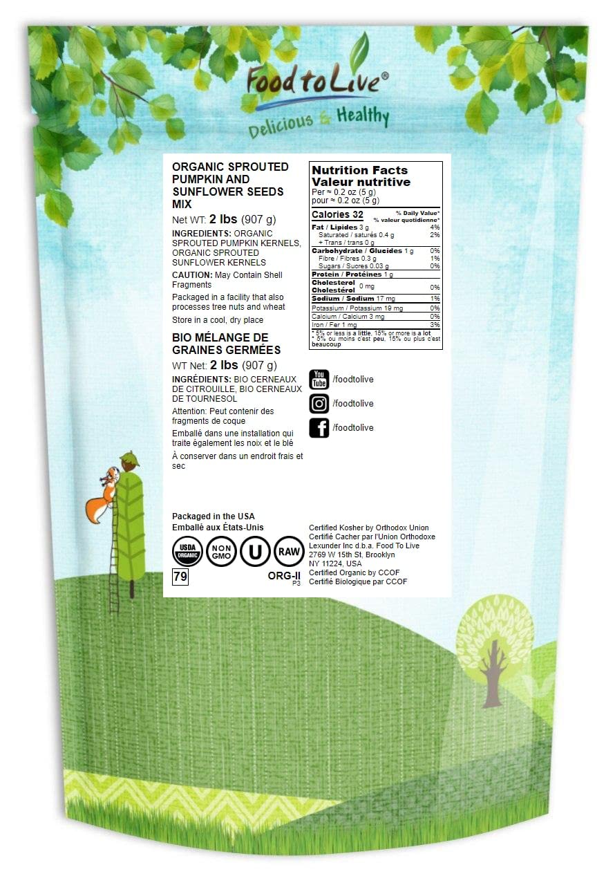 Food to Live Organic Sprouted Seeds Mix, 2 Pounds - Raw & Non-GMO Snack Mix Contains Sprouted Pumpkin and Sunflower Seeds. Vegan