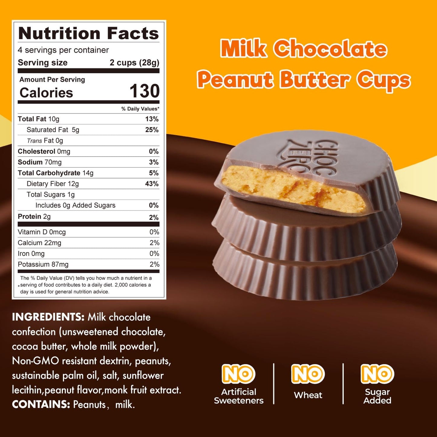 Choczero Milk Chocolate Peanut Butter Cups, No Added Sugar, Gluten Free, Low Carb Candy, 4 Ounce (Pack Of 4), 32 Cups Total