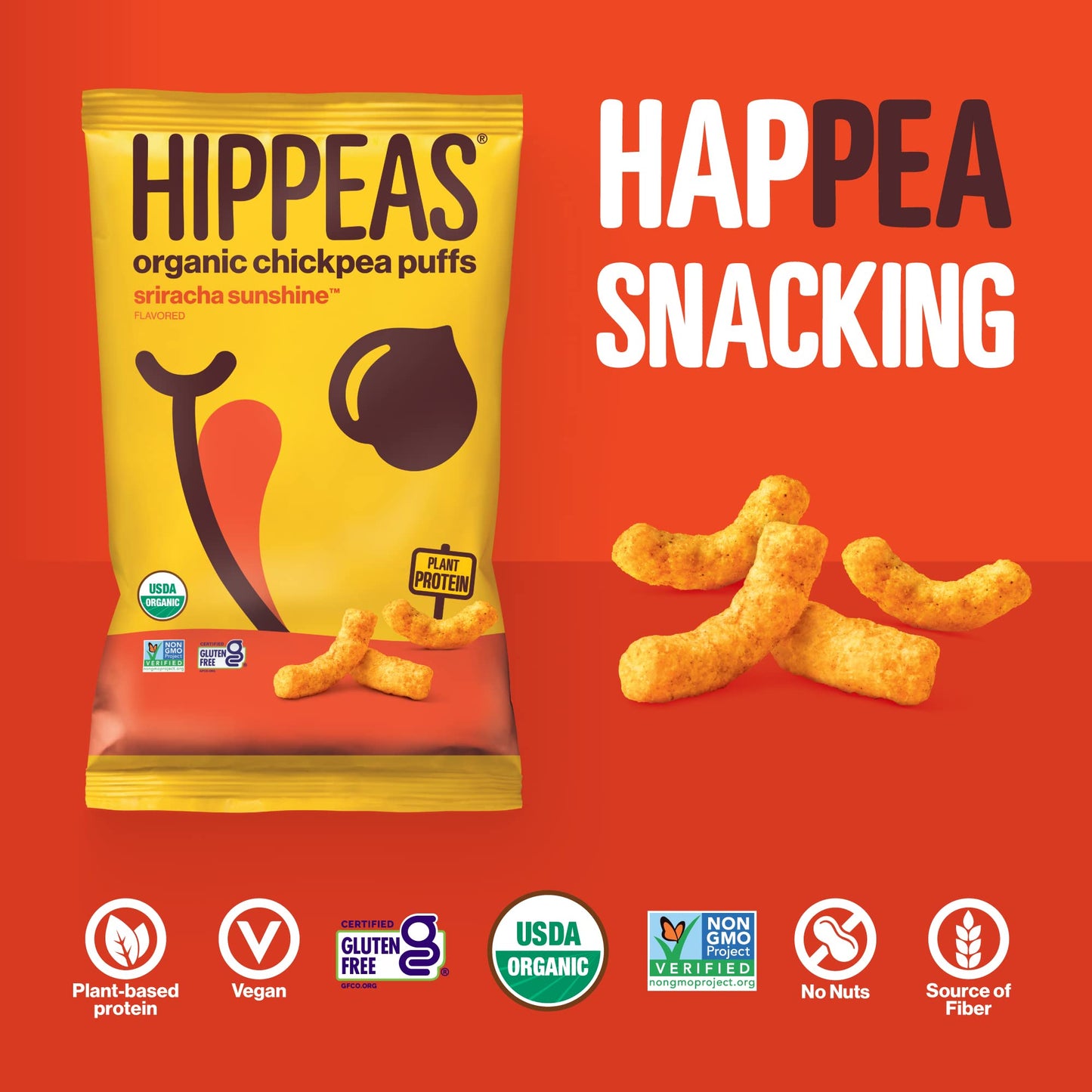 HIPPEAS Organic Chickpea Puffs, Vegan & Gluten-Free, Sriracha Sunshine, 4 Ounce (Pack of 12)