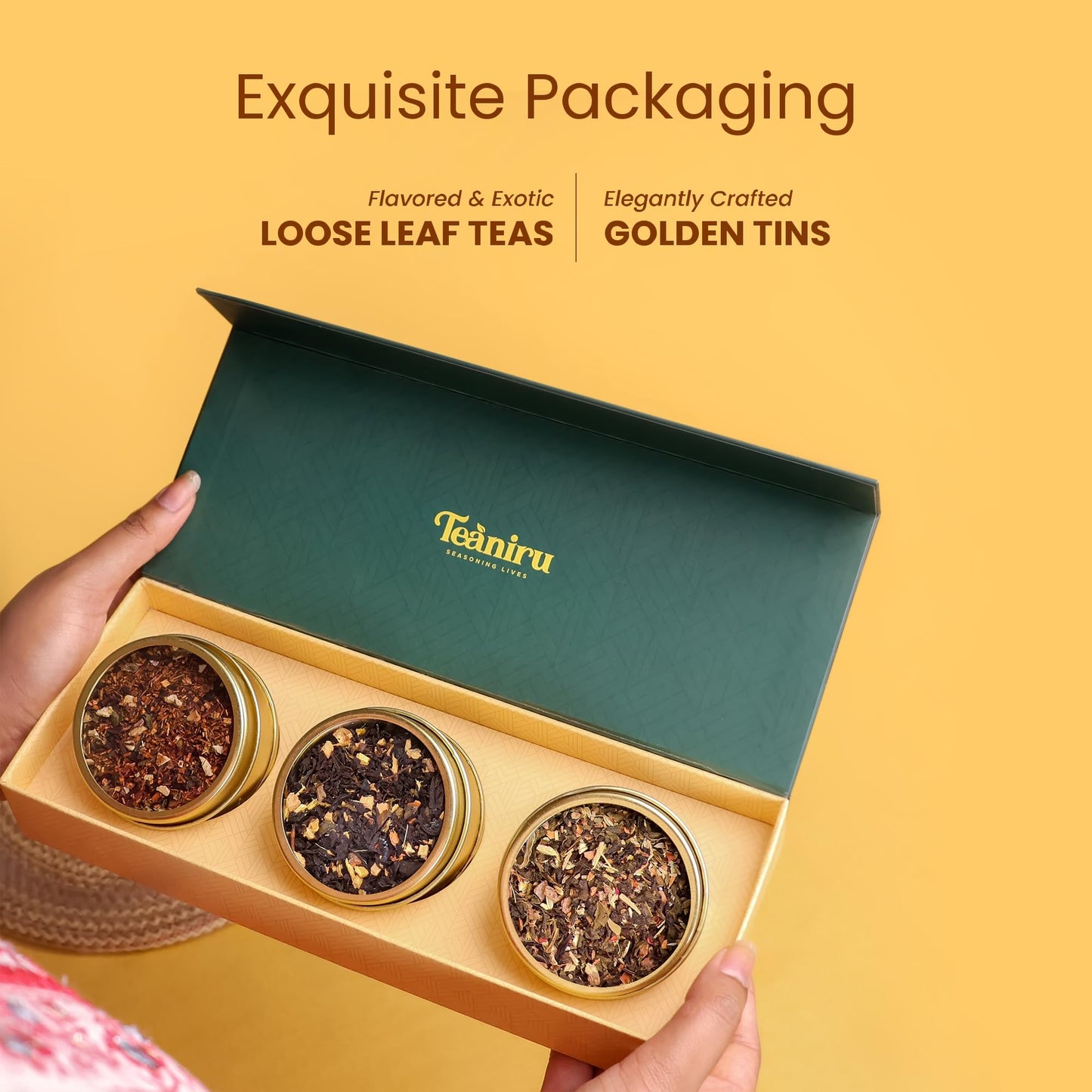Teaniru Grandeur Tea Collection - Loose Leaf Tea Sampler Gift, 3 Flavored Teas, Pack of 200