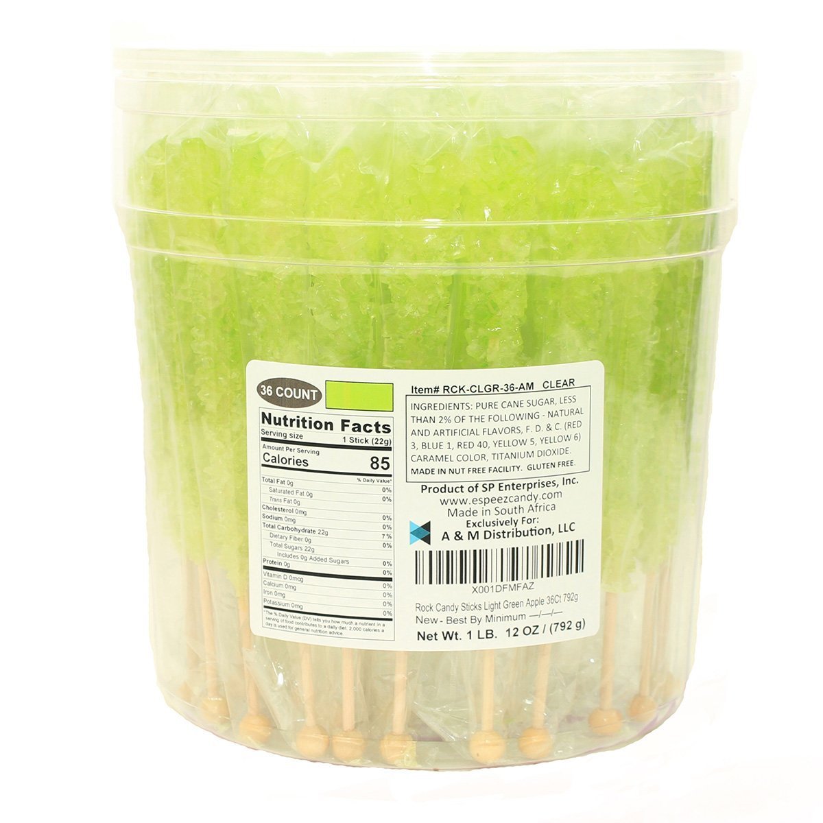 Espeez Extra Large Rock Candy Sticks, 36 Count, Light Green Watermelon, Individually Wrapped for Parties and Favors