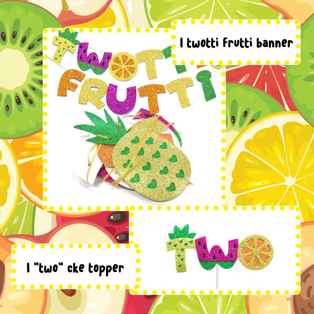 Twotti Frutti Birthday Banner Summer Party Cake Topper Twotti Fruity Birthday Decorations Fruit 2nd Birthday Party Supplies