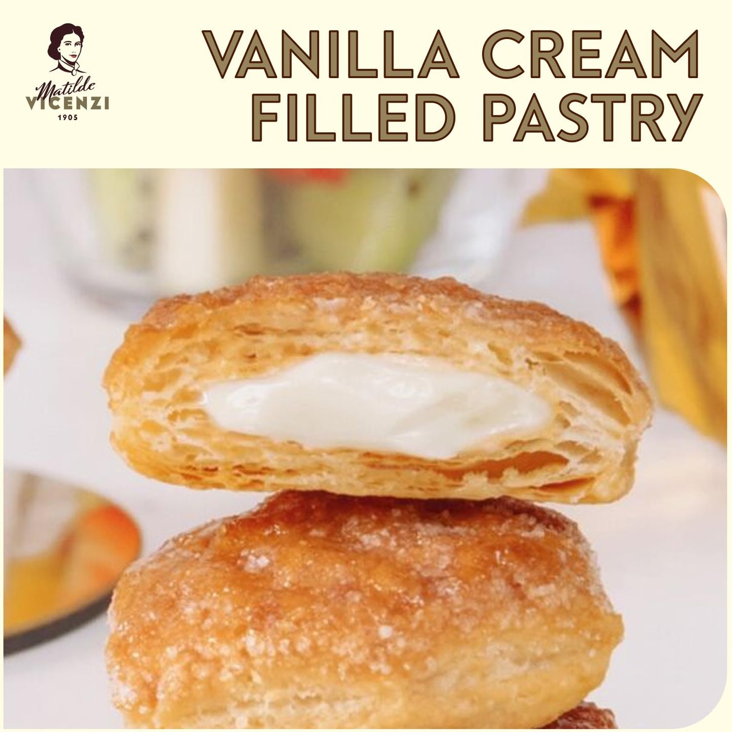 Tesoro Vanilla Filling by Pasticceria Matilde Vicenzi, Vanilla Cream Filled Puff Pastry Patisserie, Kosher Dairy, Made in Italy,