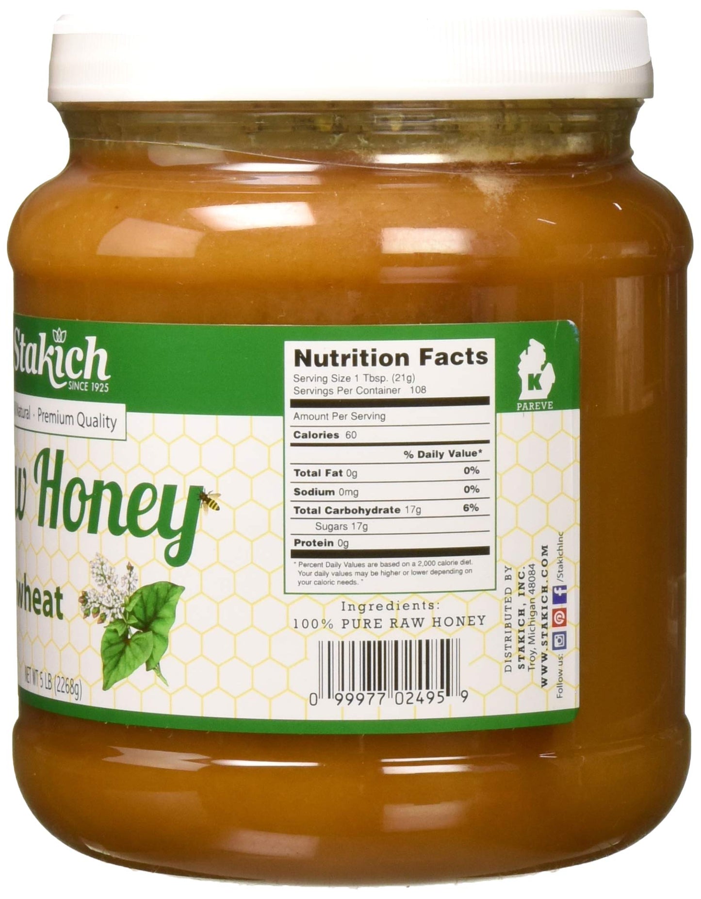 Stakich Buckwheat Antioxidant Raw Honey - Pure, Unprocessed, Unheated, Kosher (5 Pound)