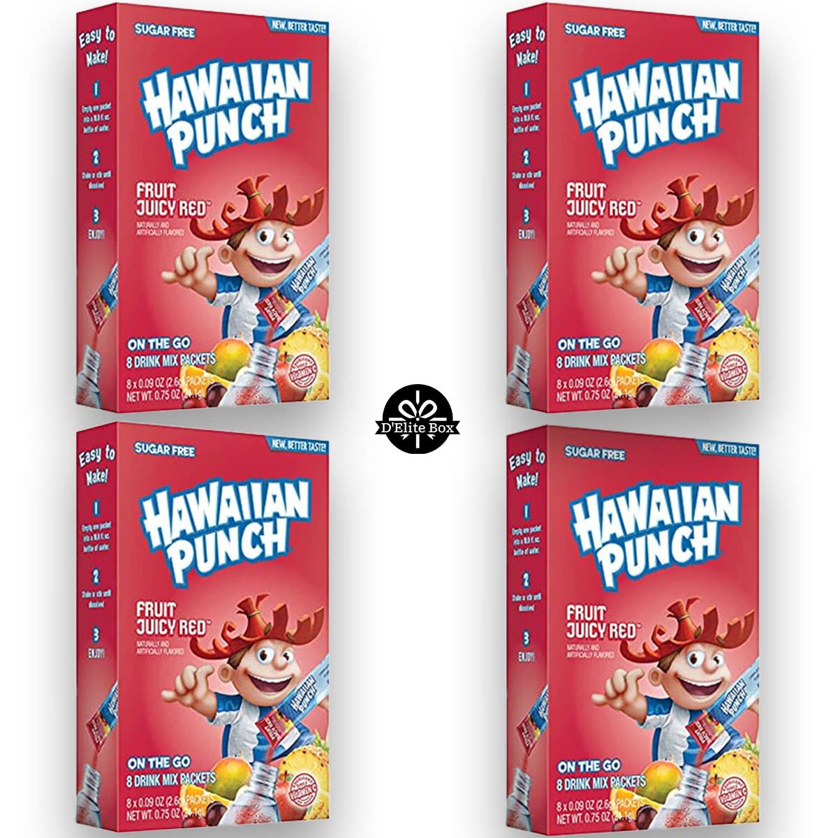 Hawaiian Punch Juicy Red Sugar-Free Powdered Drink Mix 4 Count of 8 packets each for Total of 32 Sticks bundle packaged by D'Eli