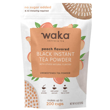 Waka Instant Black Tea Mix, Peach Flavored - 100% Tea Leaves, No Additives, Unsweetened Tea Powder In Bulk Pouch - Easy Quick Ho
