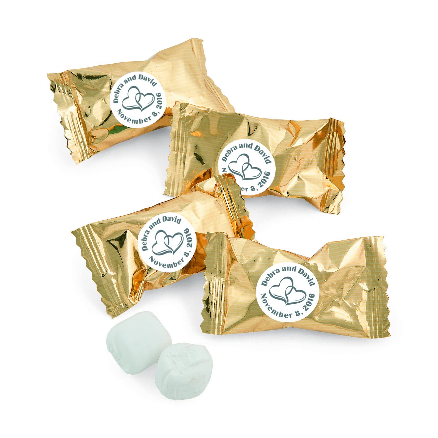Personalized Gold Two Hearts Buttermints - Edibles - 108 Pieces