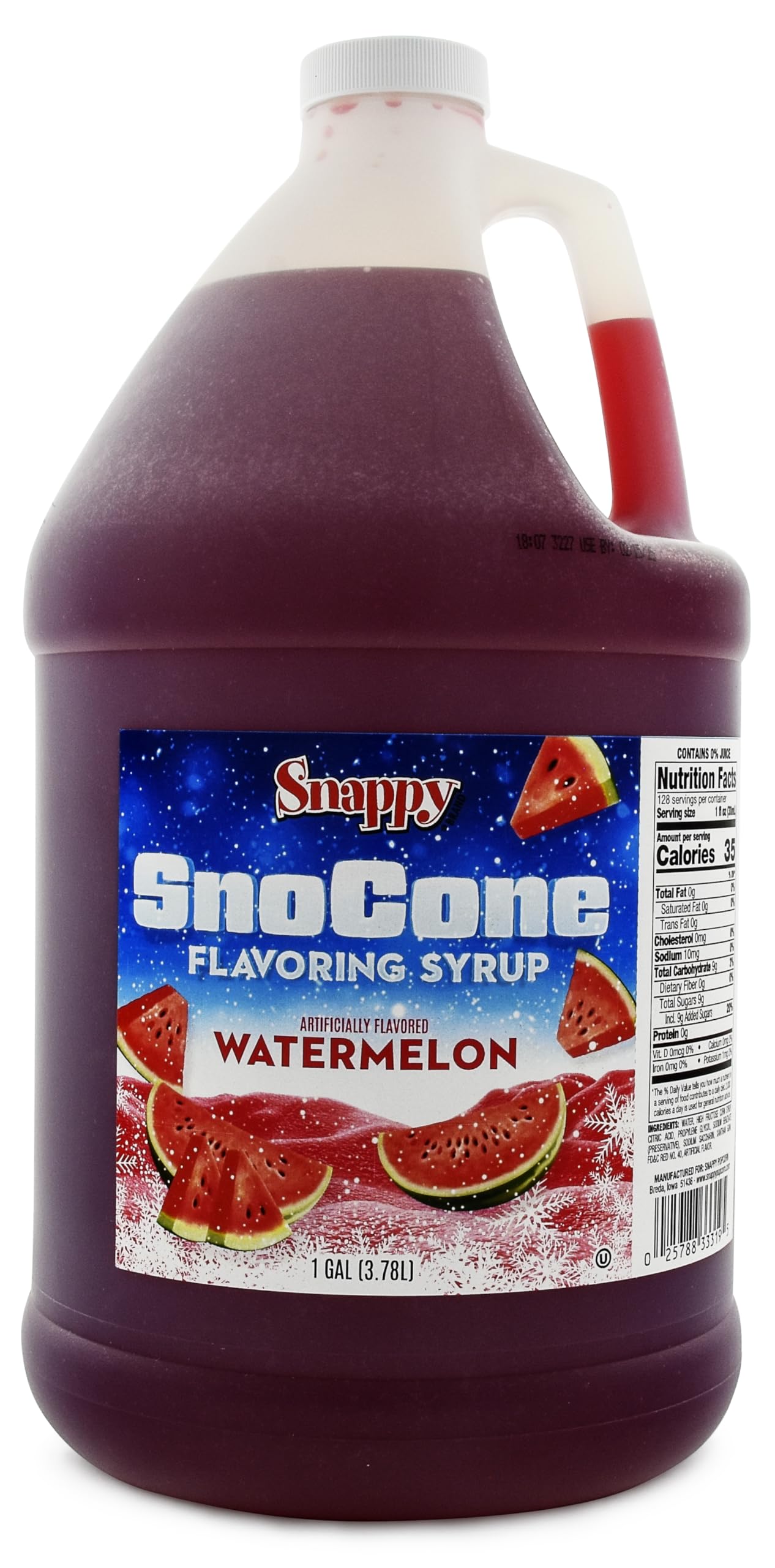 Snappy Popcorn Snappy Snow Conce Syrup 1 Gallon, Watermelon, 11 Pound