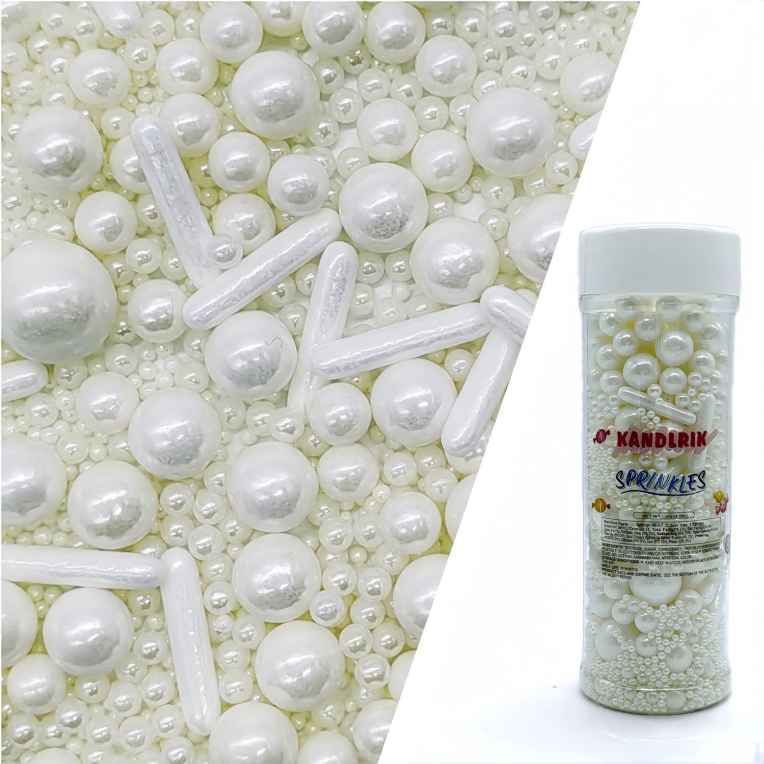 White Sprinkles Candy Mix Size Edible Pearls Cake Decorations Cupcake Toppers Cookie Decorating Perfect for Wedding Party Valent