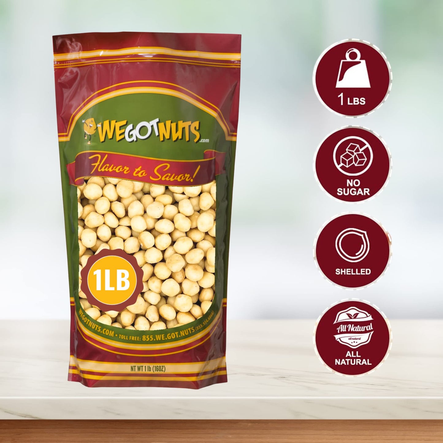 We Got Nuts Raw Macadamia Nuts - Shelled & Unsalted - 1 lb Resealable Pouch