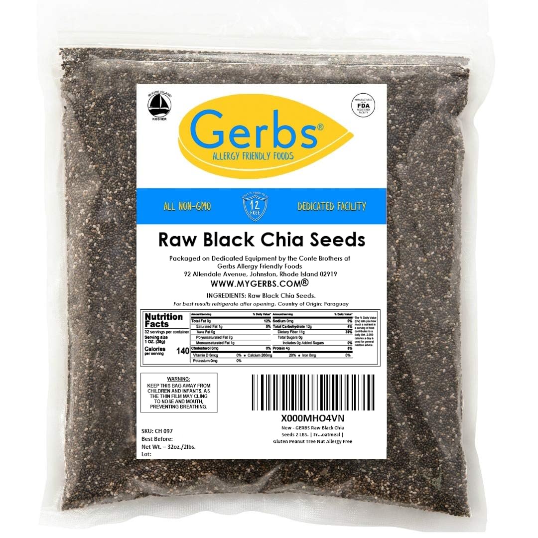 Gerbs Raw Black Chia Seeds 2 lbs. | Small-Batch Packed in Resealable Bag, No Additives | Mildly Nutty Flavor, Ideal for Yogurt,
