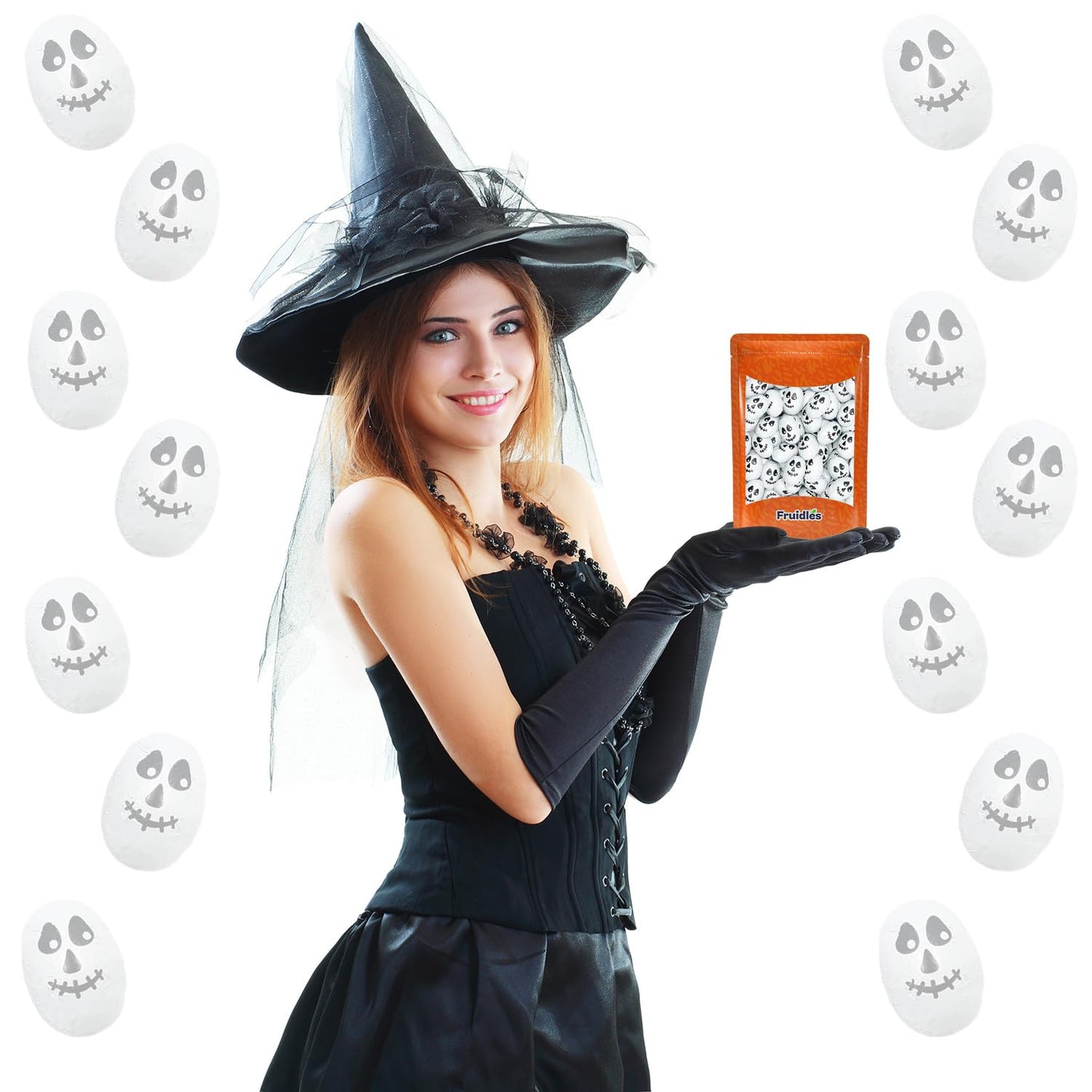 Fruidles Halloween Skulls, Double Crisp, Trick-Or-Treat Party Bag Fillers, Individually Wrapped In Multi-Color Skull Design Foils, Kosher Certified (2 Pounds)