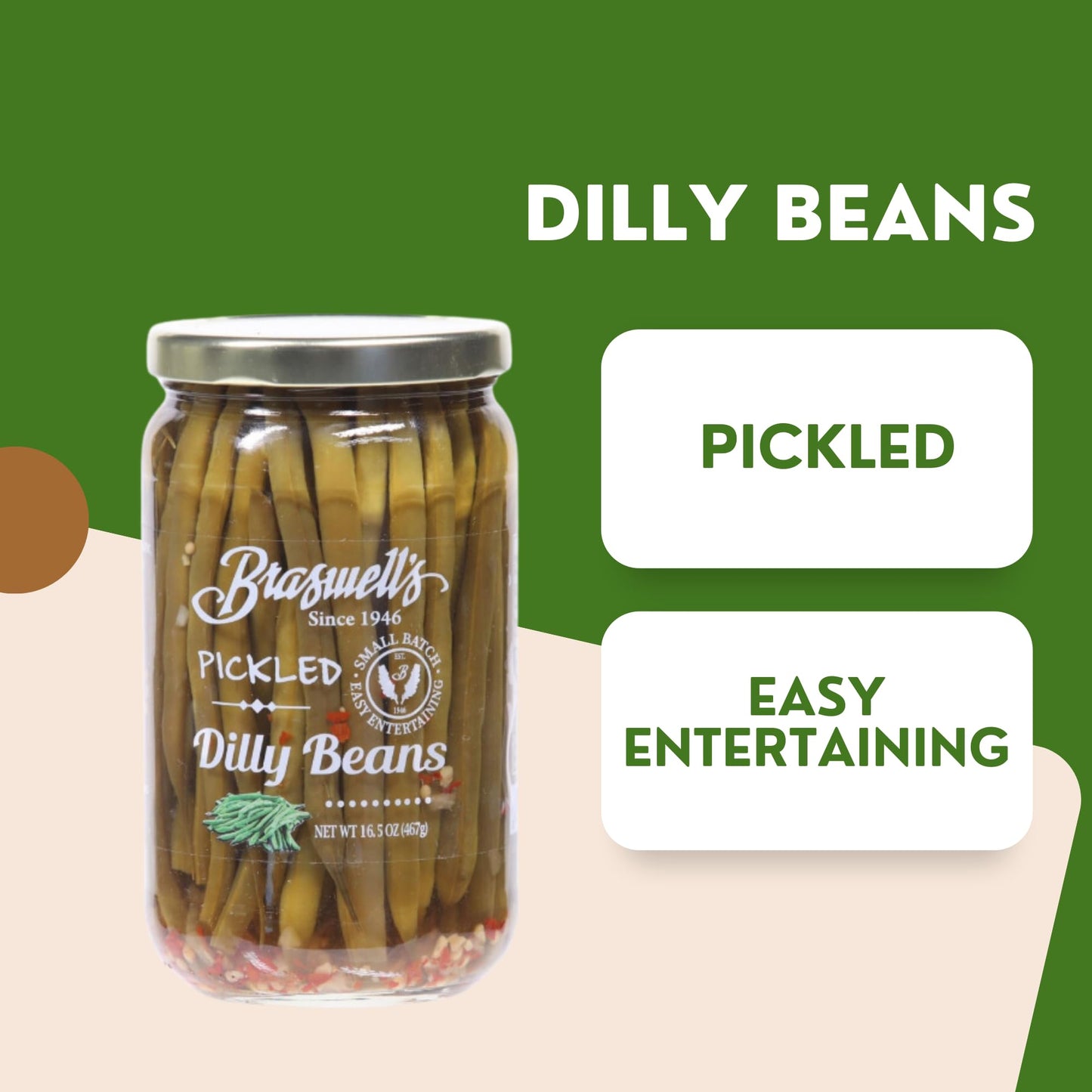 Braswells Pickled Dilly Beans - Crunchy, Flavorful Snack - 16 oz Jar