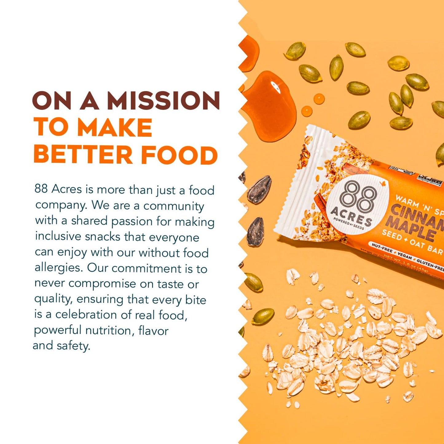 88 Acres Granola Bars | Gluten Free, Nut-Free Oat and Seed Snack Bar | Vegan & Non GMO | 6 Pack (Cinnamon Maple)