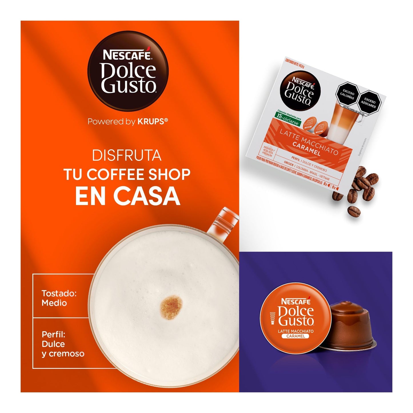 NESCAFÉ DOLCE GUSTO Coffee compact pieces, Caramel Latte Macchiato, 48 Count (Makes 24 Cups), Model 12136965
