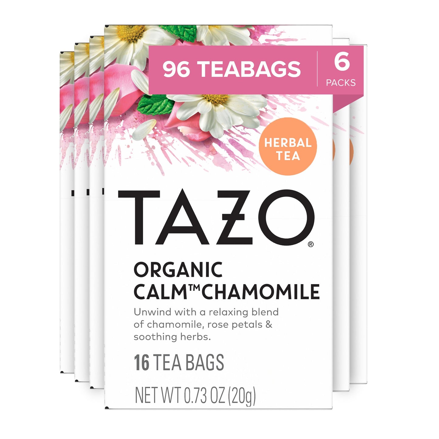 TAZO Calm Chamomile Herbal Tea Bags, Caffeine Free, 96 Tea Bags (16ct - Pack of 6), Model 69591050