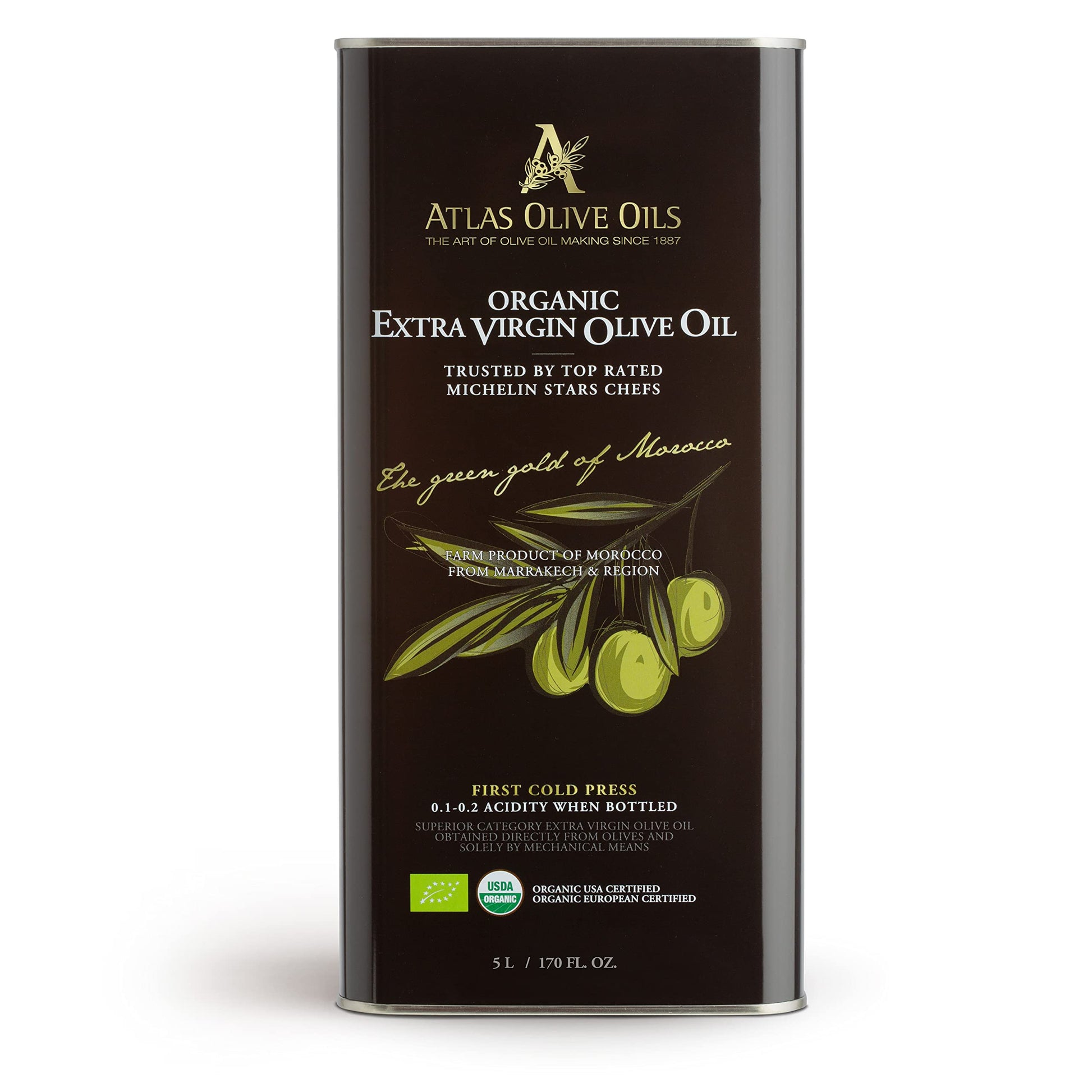 A Atlas Olive Oils Bulk Organic Cold Pressed Moroccan Extra Virgin Olive Oil, Polyphenol Rich, Newly Harvested Unprocessed From