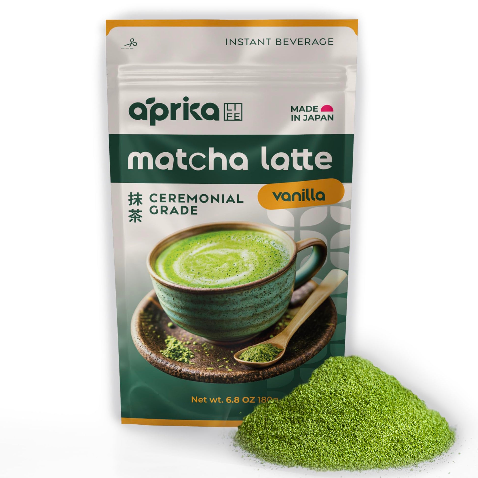 AprikaLife Matcha Latte Powder, Premium Barista Mix, Natural Vanilla Flavor, 6.8 oz / 180g