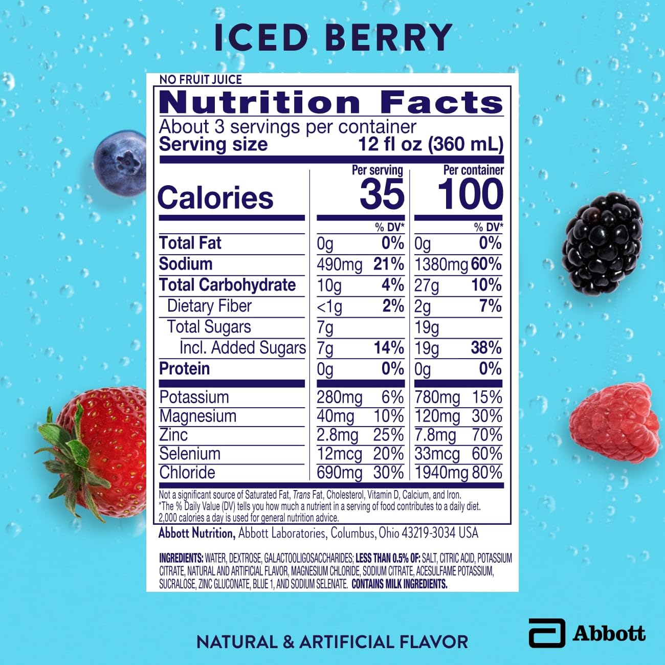 Pedialyte With Immune Support Electrolyte Solution, Hydration Drink With Zinc, Selenium, And Magnesium, Iced Berry, 1 Liter, Pack Of 4