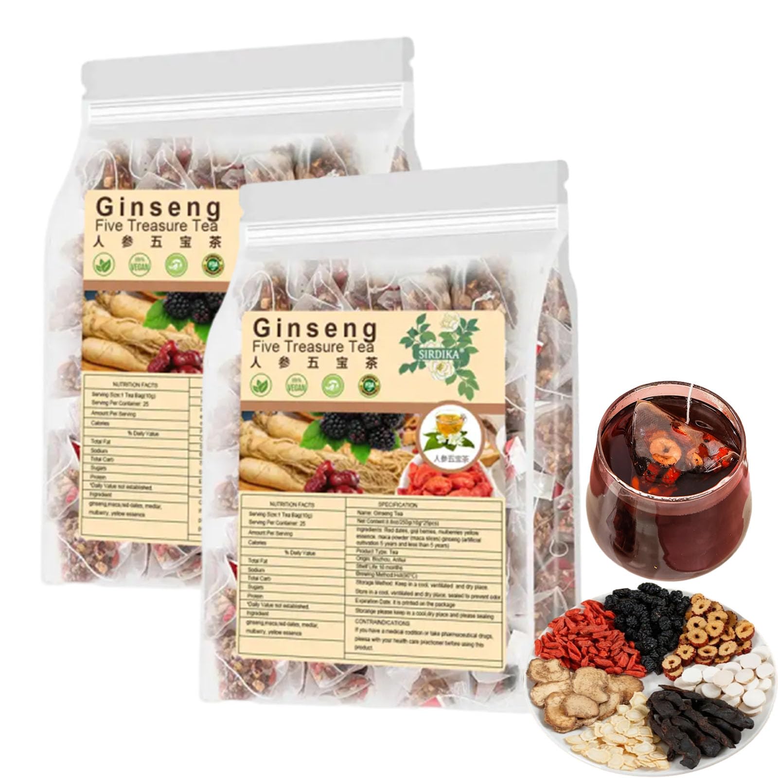 Qiuumey Ginseng Five Treasure Tea - Te De RiOn Saludable Organica,Ginseng Kidney Tea Wubao Tea,Organic Kidney Cleanse Chinese He