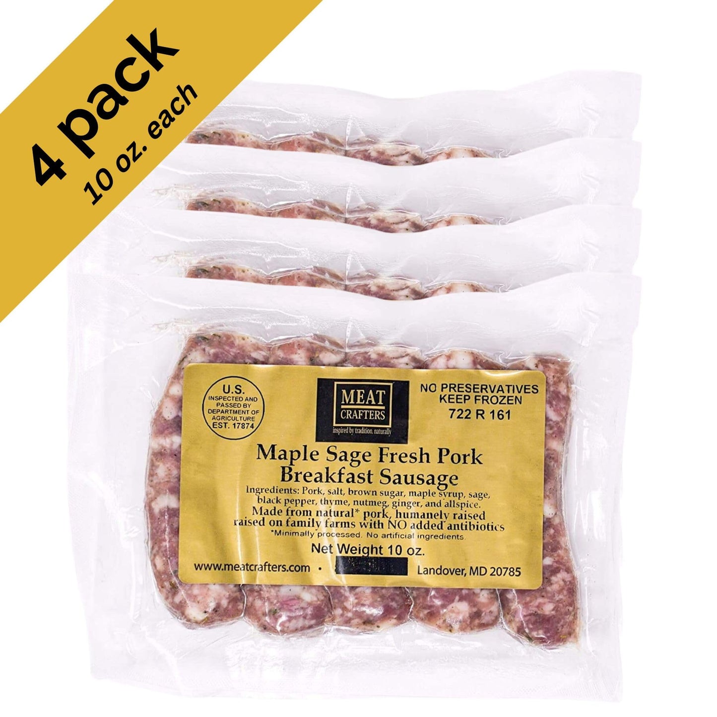 Meatcrafters Maple Sage Breakfast Pork Sausage, Minimally Processed, No Artificial Ingredients, 10Oz (4-Pack, 20 Total Links)