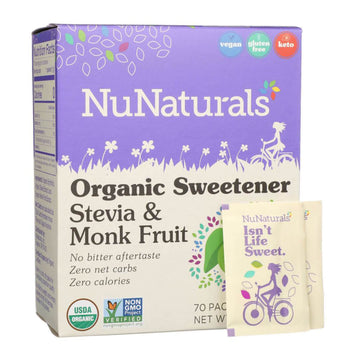 Nunaturals Organic Sweetener Stevia & Monk Fruit, Sugar-Free Plant-Based Sugar Substitute, 70 Count