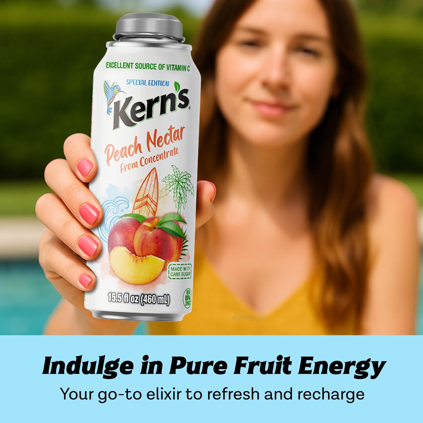 Kerns Peach Nectar Lata Botella - Made with Fresh Fruit Puree & Peach Juice Concentrate for Fruit Smoothie Mix  Cocktail Mixers & Kids Beverages - 15.5oz  12 Pack Resealable Juice Bottles