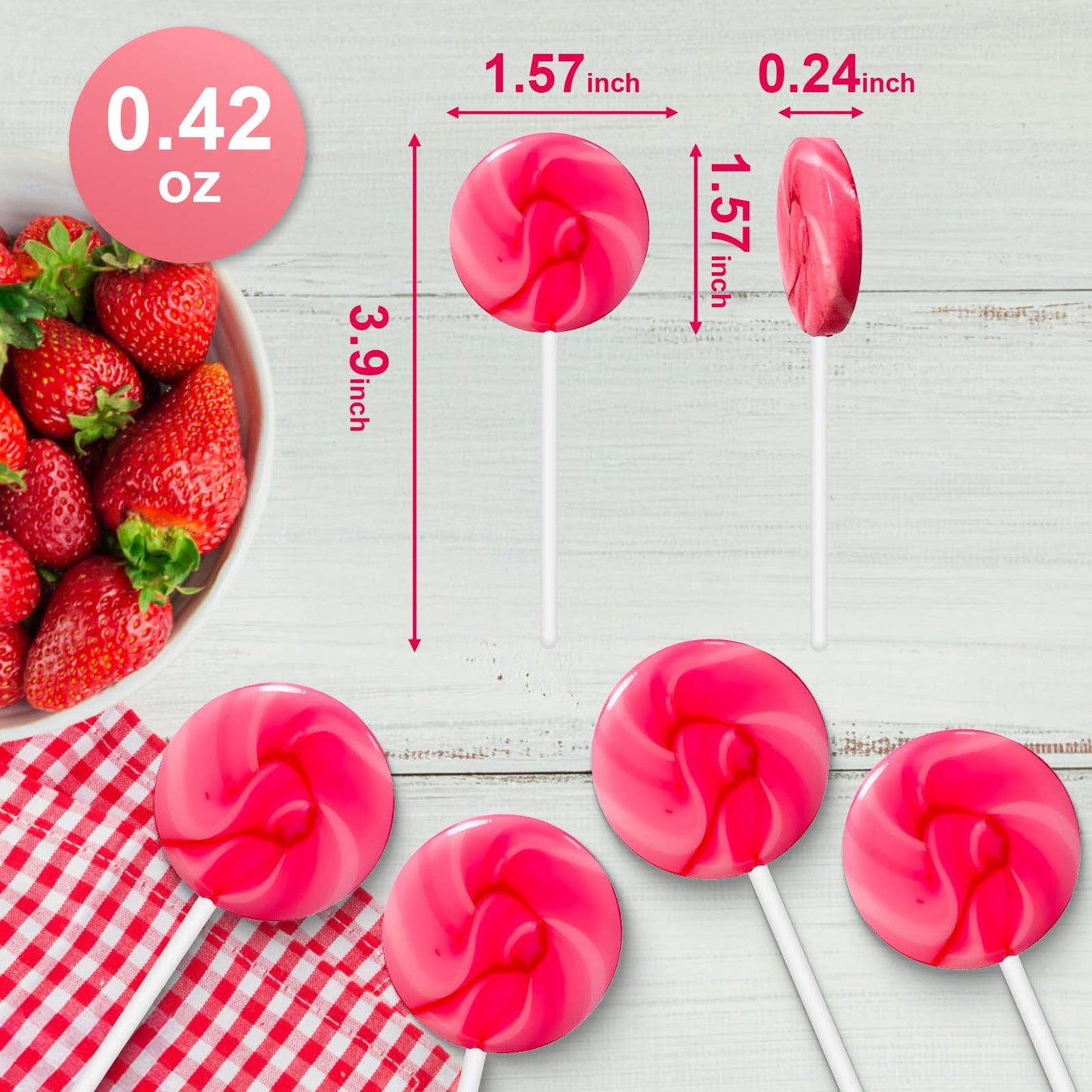 ZOFIA SWEET 32 Pack Twisty & Swirl Lollipops, Individually Wrapped, Pink, Baby Shower & Party Favors, No Artificial Dyes or Flavors