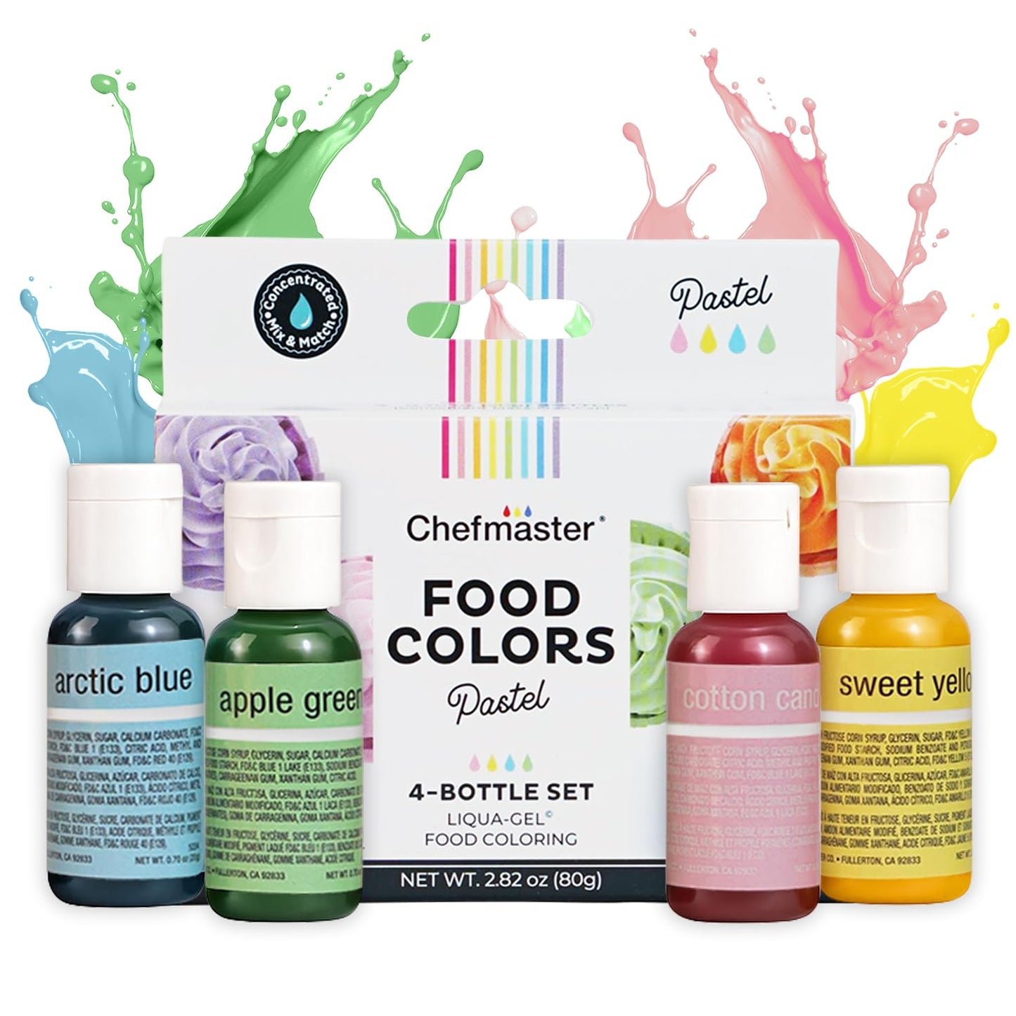 Chefmaster Liqua-Gel Food Coloring Kit, 4 Pack, Water-Based, Pastel Easter Colors, 0.7 Fl Oz Each