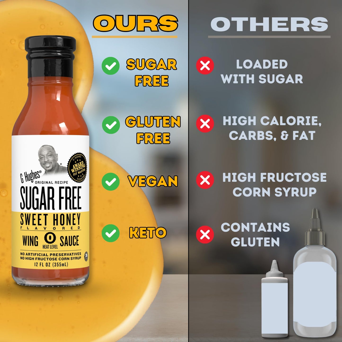 G Hughes Sugar Free Sweet Honey Wing Sauce - Hot Honey Bbq Sauces, Honey Garlic Sauce, Sugar Free Barbecue Sauce, Gluten Free Barbecue Sauces, Hot Honey Sauce, Bbq Honey - 12 Oz (3-Pack)