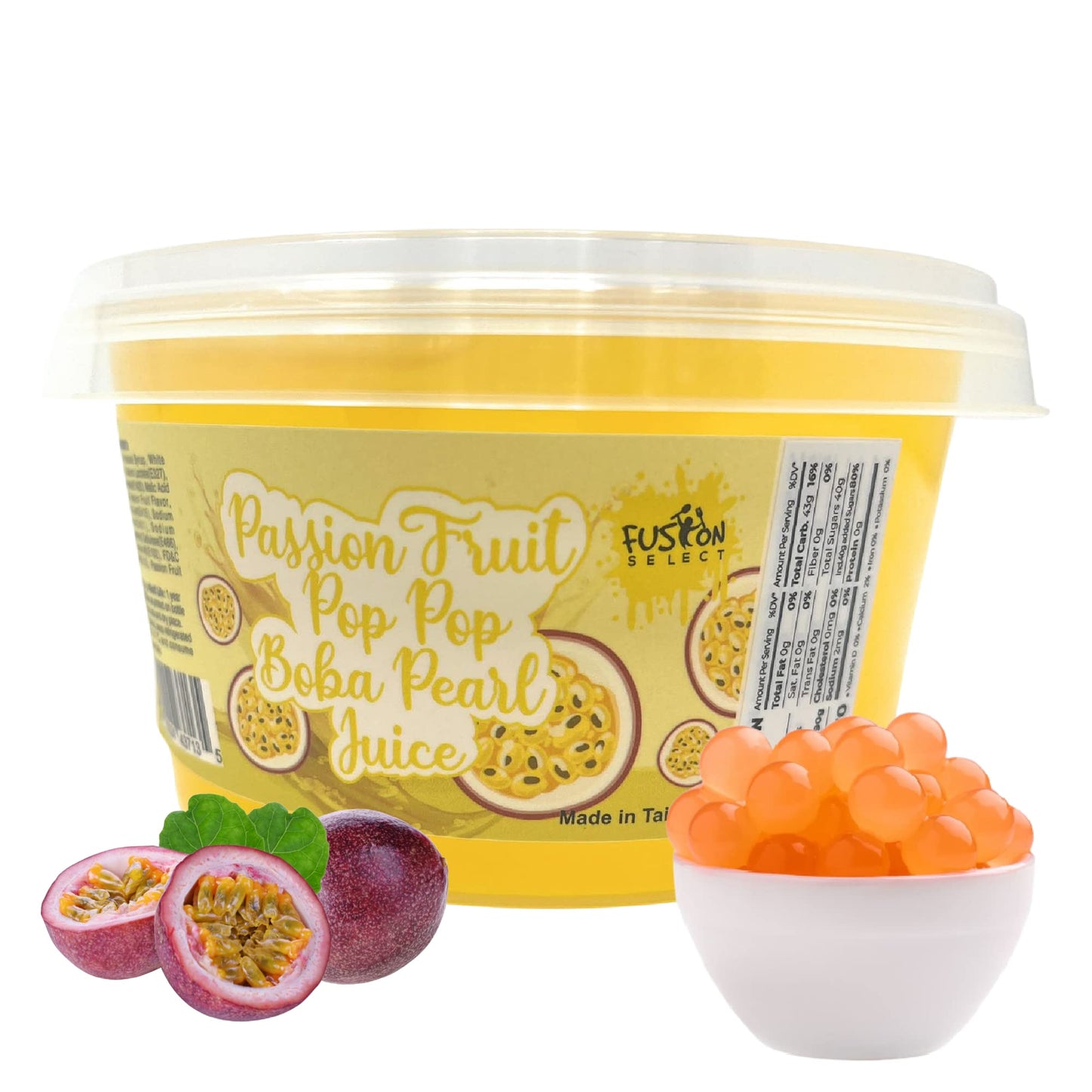 Fusion Select Boba Bursting Bobaz Popping Bobaz Pearls Fruit Tea Snack Toppings (490 Grams, PassionFruit)