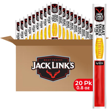 Jack Links Meat Sticks, Classic Teriyaki Meat Snack - Protein Snack, Meat Stick with 5g of Protein - 0.8 oz. (Pack of 20)
