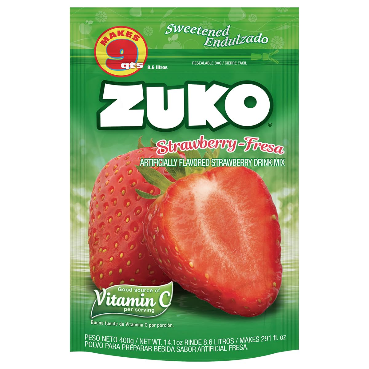 Zuko Strawberry Instant Powder Drink Family Pack, 14.1 oz, Pack of 6