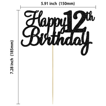 Gyufise 1Pc Happy 12Th Birthday Cake Topper Glitter 12Th Birthday Cake Pick Cheers To 12 Years Old Twelve Fabulous Cake Decorati