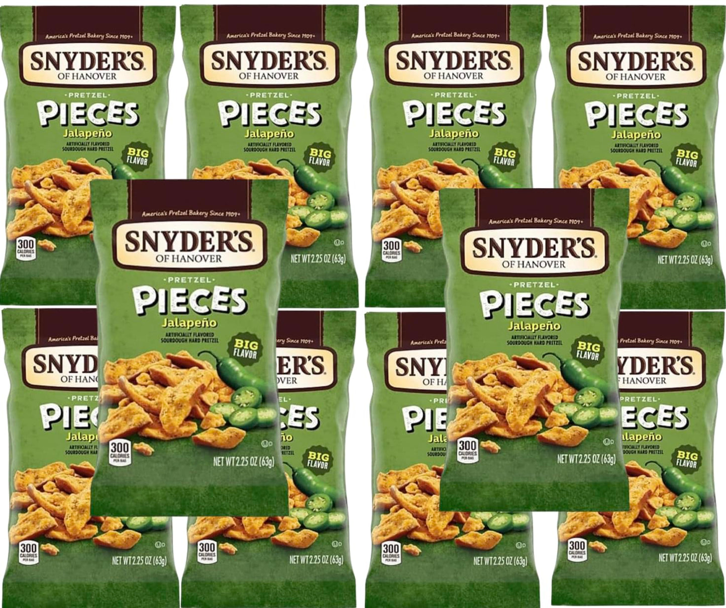 Snyders Jalapeo Pretzel Pieces 2.25 Oz - 10 Pack: Crunchy & Spicy Snack Bites, Bold Flavor Gourmet Spicy Pretzels, Hot Jalapeo S